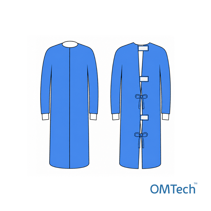 Халат хірургічний OMTech™ на липучках, довжиною 135 см (розмір 50-52 (L) (СМС + ламінований спанбонд - 35+45 г/м2), стерильний